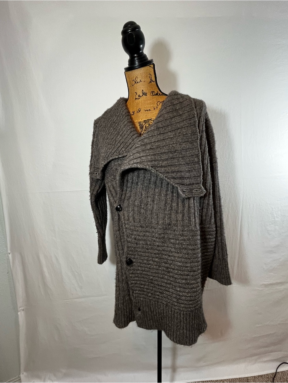 AllSaints Penryn Cardigan Sweater Merino Alpaca Wool Grey Ribbed Size S women’s